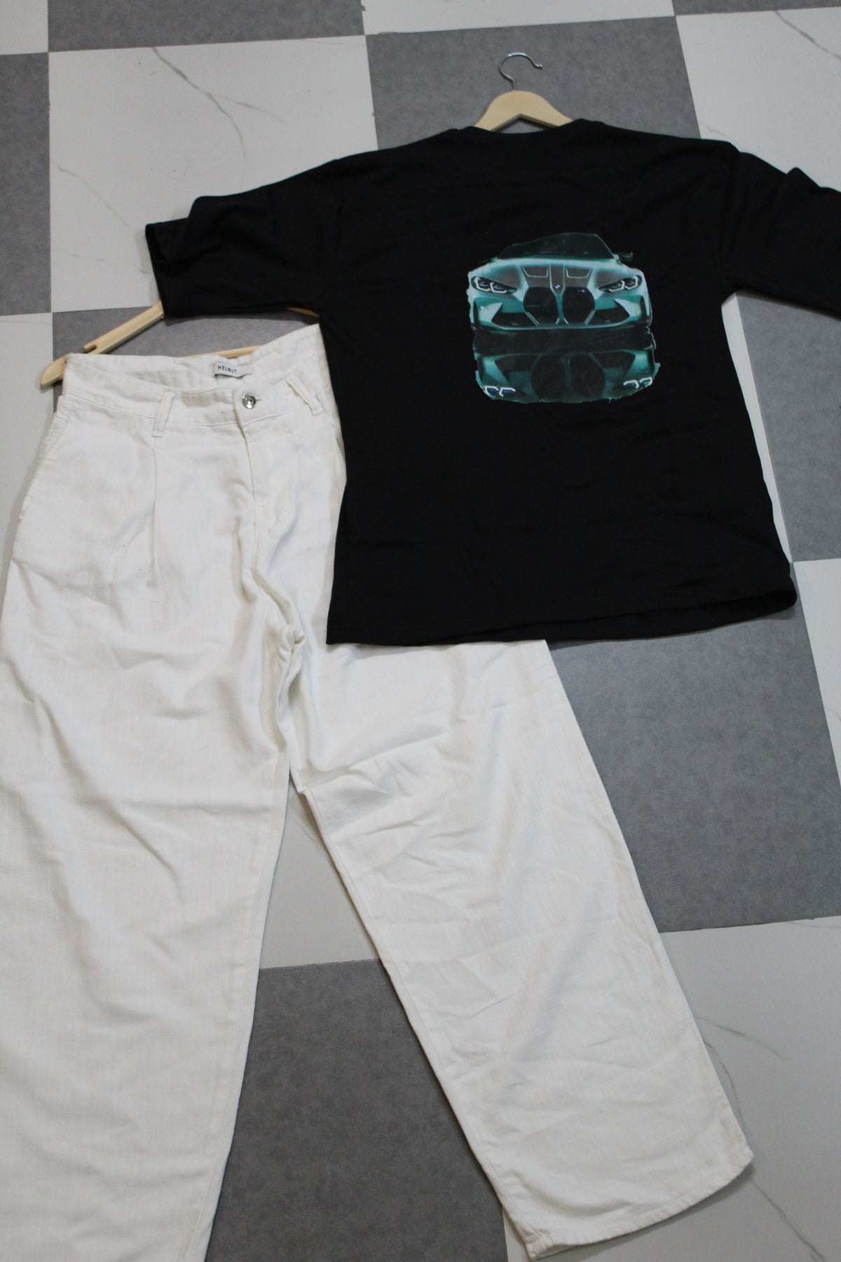 Tee and Pant Combo/ Black T-Shirt With White Trouser Pant