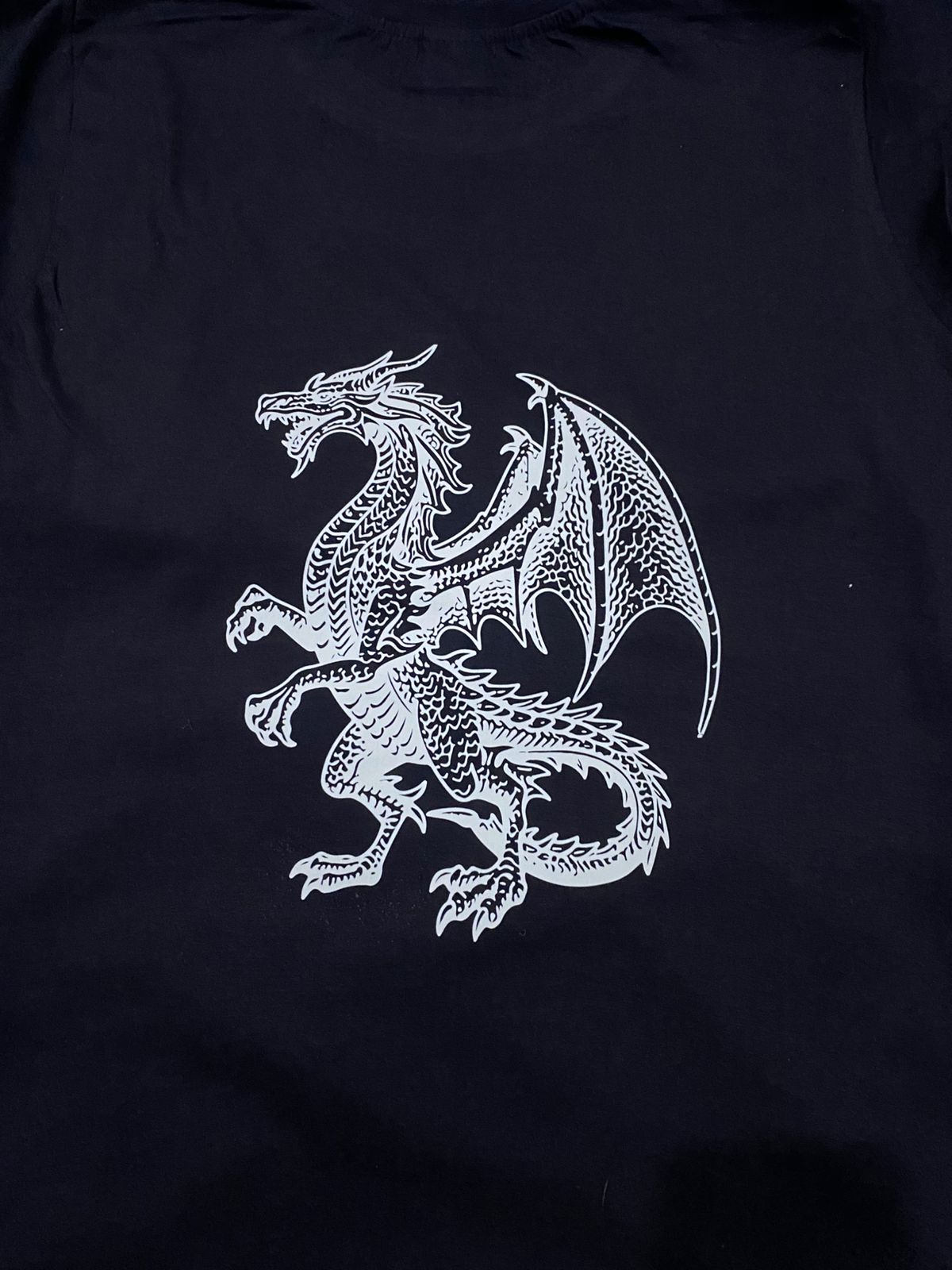 Black T-Shirt With Dragon Print Short Sleeves